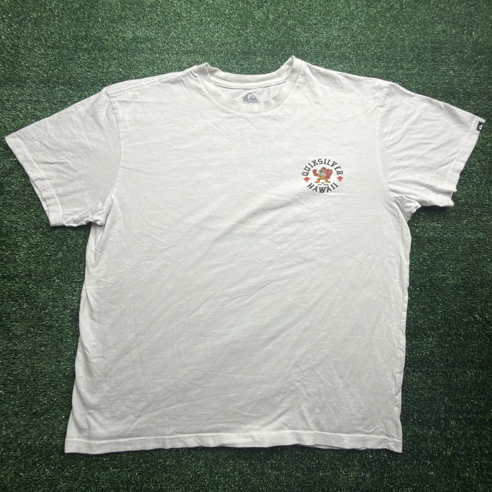 Quiksilver Hawaii Mens XL White Graphic T-Shirt Boxing Rooster Short Sleeve Tee